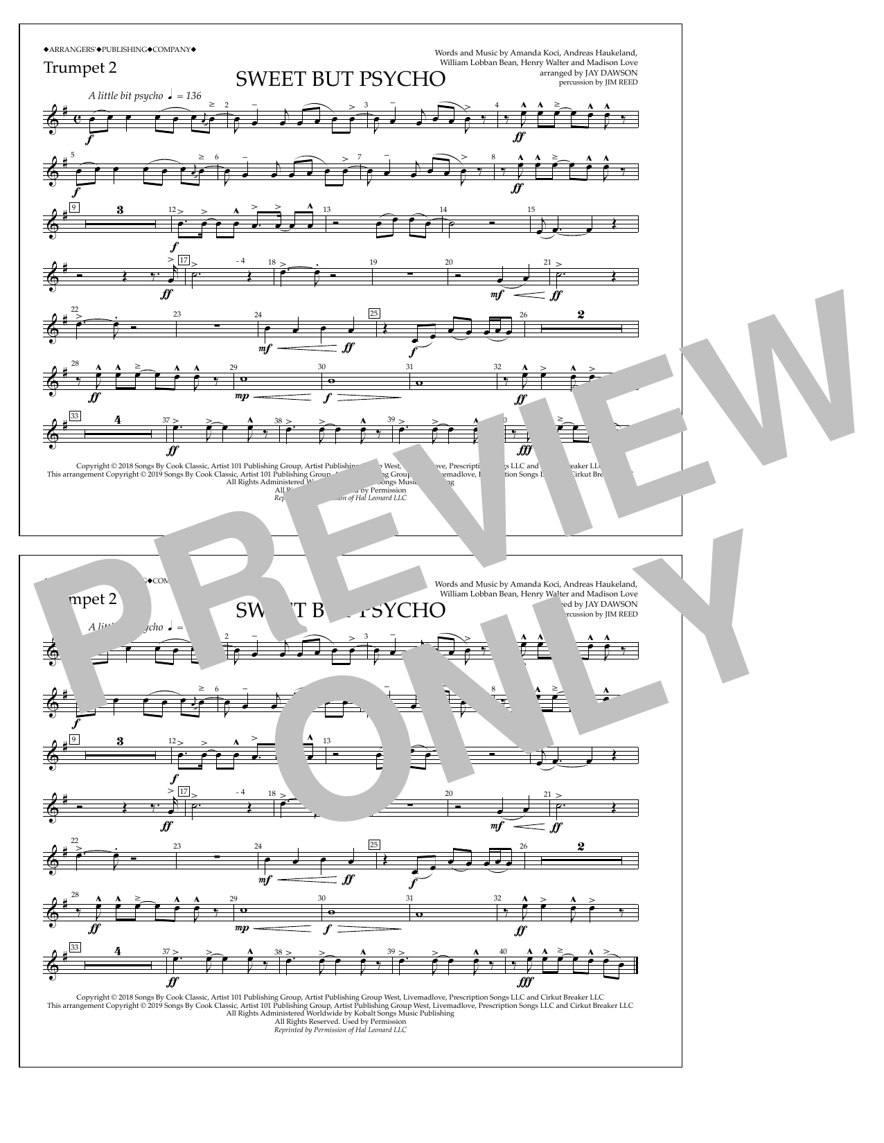 Produktbild zu: Sweet But Psycho (arr. Jay Dawson) - Trumpet 2