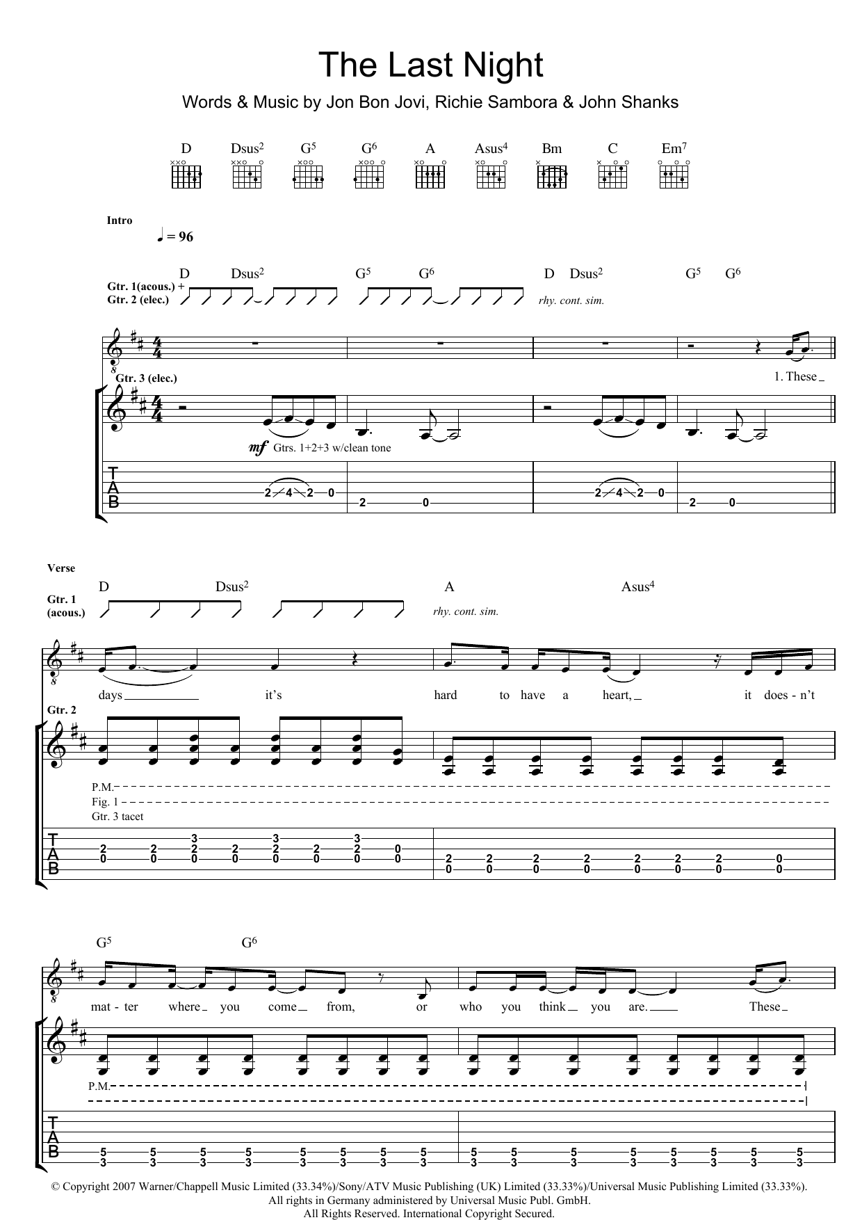 Produktgalerie: Seite 1 von 1 The Last Night, Bon Jovi, Gitarre