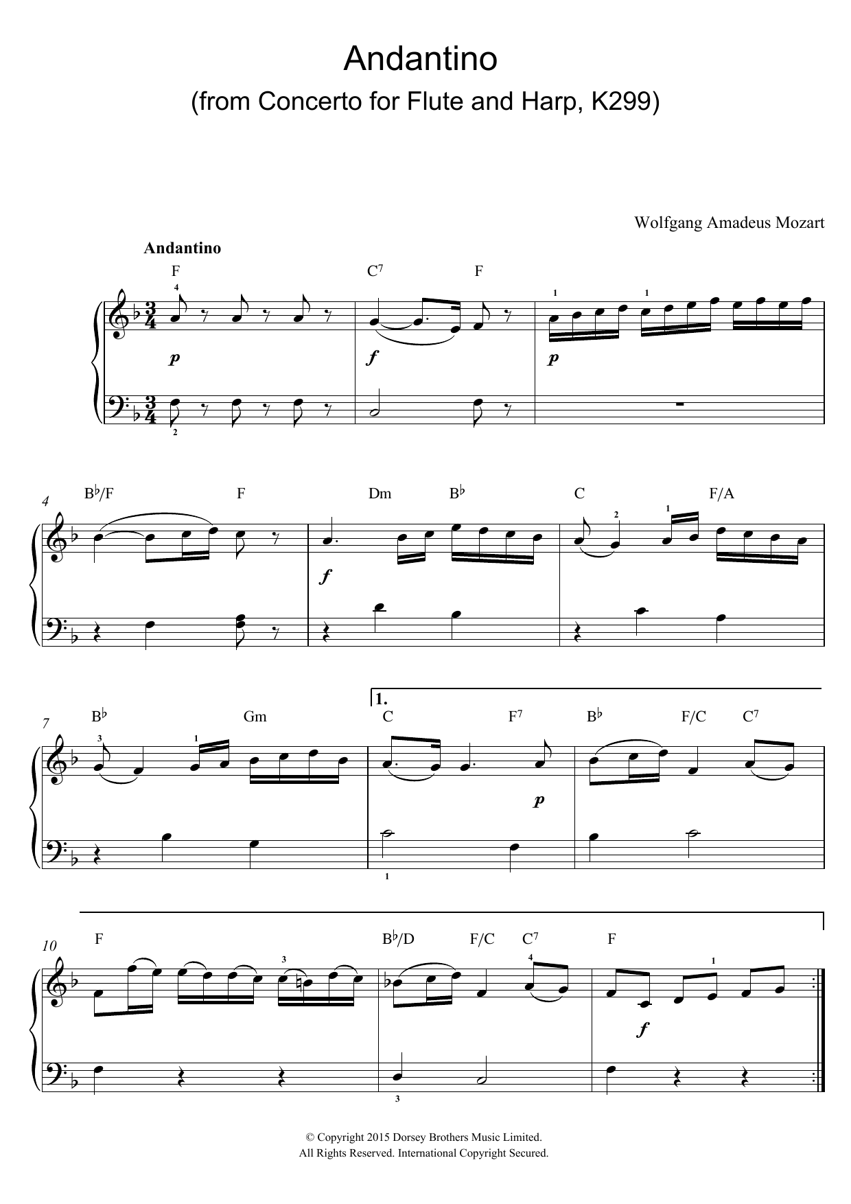 Product picture to: Andantino (from Concerto for Flute and Harp, K299) (excerpt)