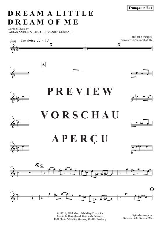 Produktgalerie: Seite 7 von 15 Dream a little dream of me , Mamas and The Papas, The, (Trompeten Trio + Klavier)