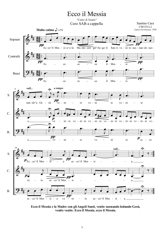 Produktbild zu: Ecco il Messia - Canto di NataleSantino Cara