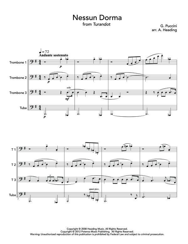 Produktgalerie: Seite 1 von 11 Nessun Dorma, , (Blechbläser Quartett 3x Posaune und Tuba)