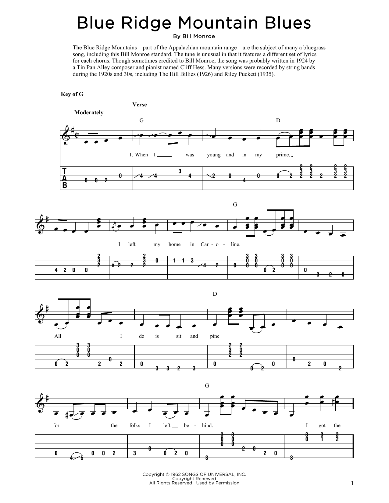 Produktgalerie: Seite 1 von 1 Blue Ridge Mountain Blues (arr. Fred Sokolow), Bill Monroe, Gitarre