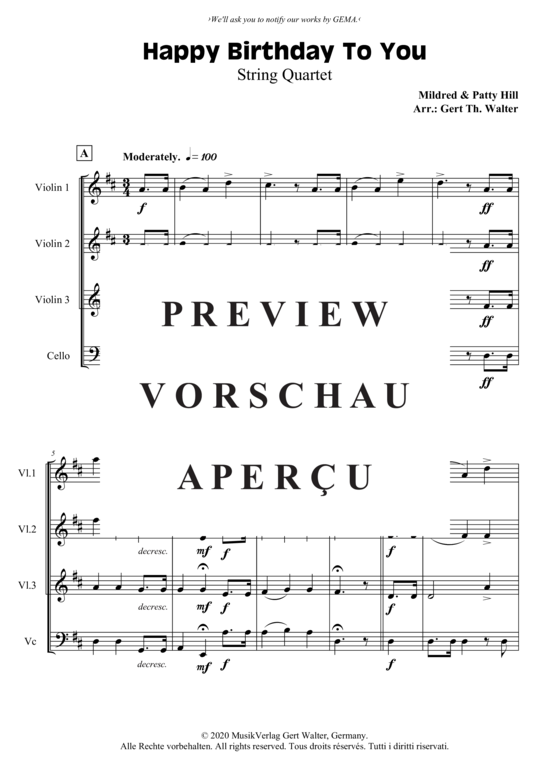 Produktgalerie: Seite 2 von 3 Happy Birthday To You , , (Streicherquartett 3x Violine + Cello)