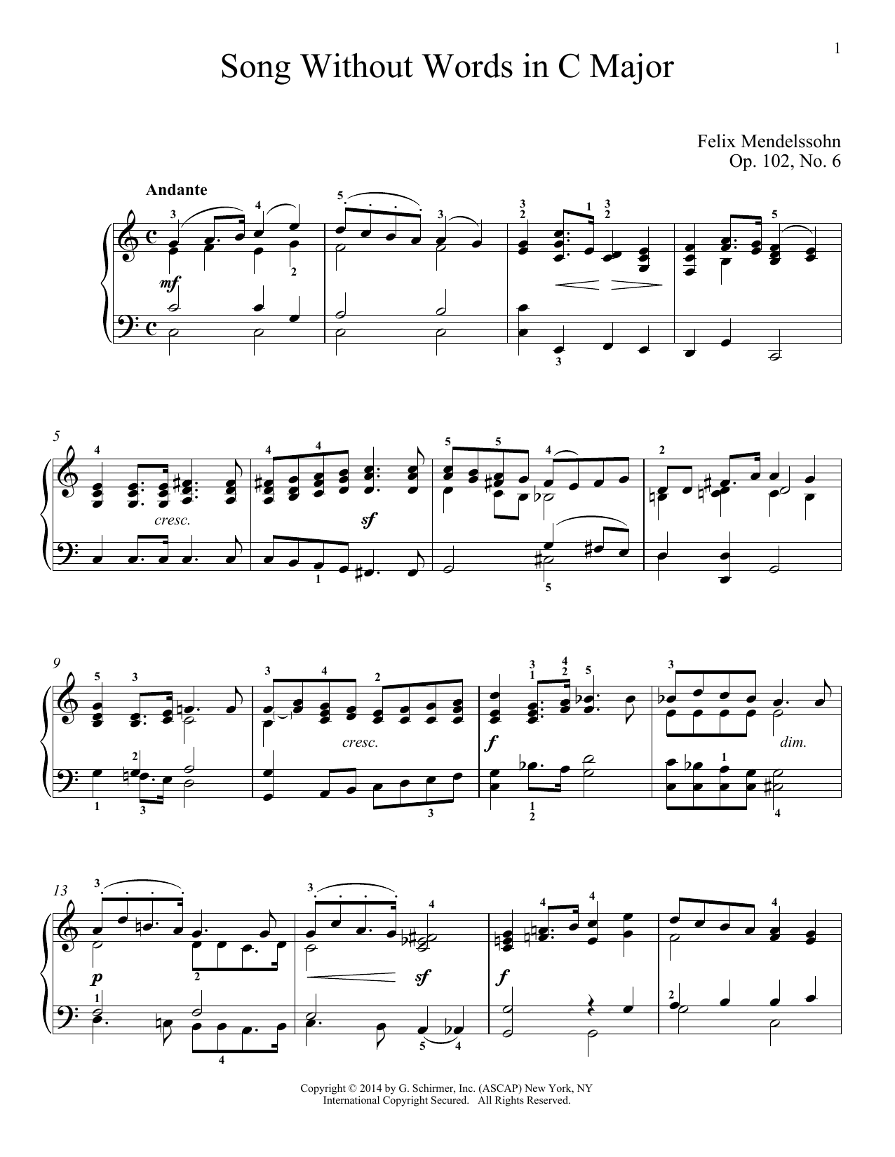 Product gallery: Page 1 of 1 Song Without Words In C Major, Op. 102, No. 6, Felix Mendelssohn