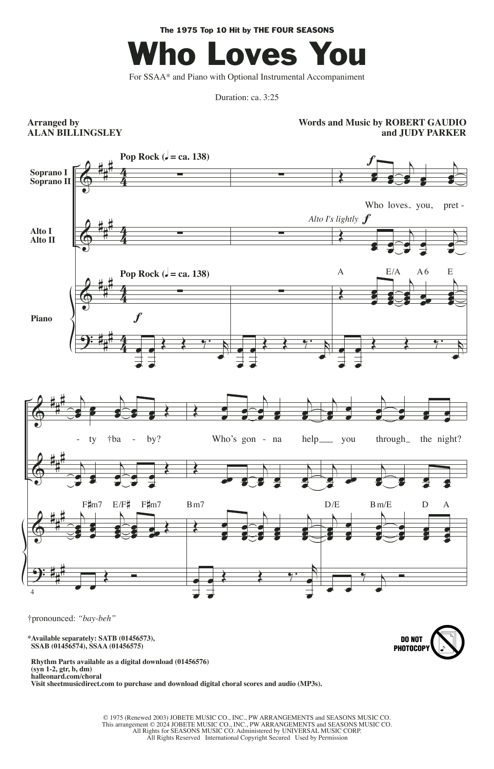 Produktgalerie: Seite 1 von 1 Who Loves You (arr. Alan Billingsley), The Four Seasons, Chor