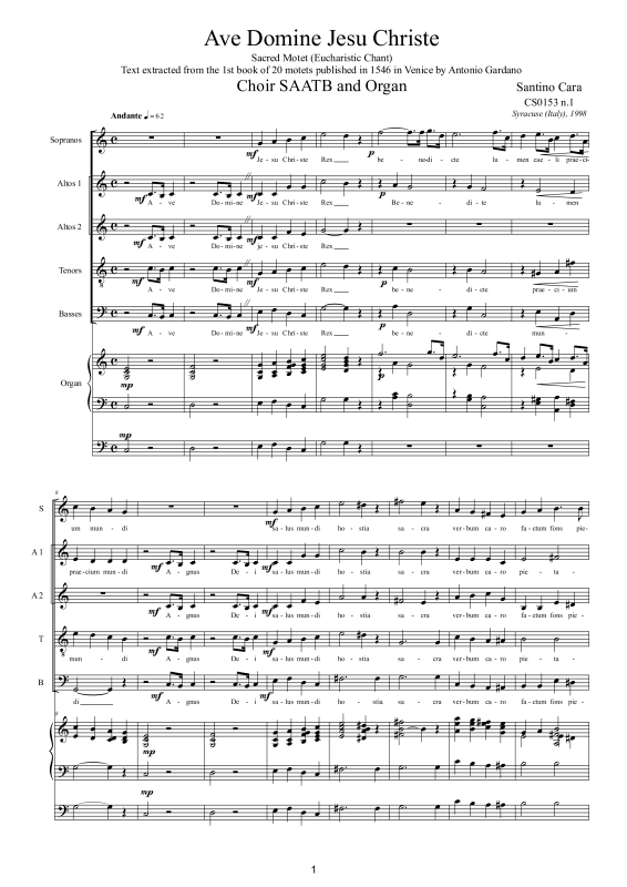 Produktbild zu: Ave Domine Jesu ChristeSantino Cara