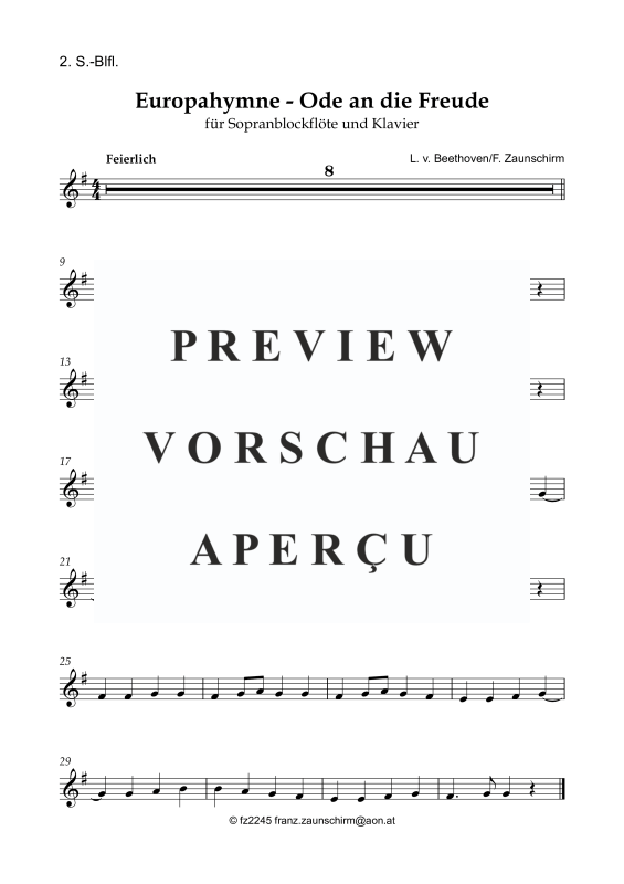 Produktgalerie: Seite 8 von 8 Europahymne - Ode an die Freude, , Sopran Blockflöte und Klavier