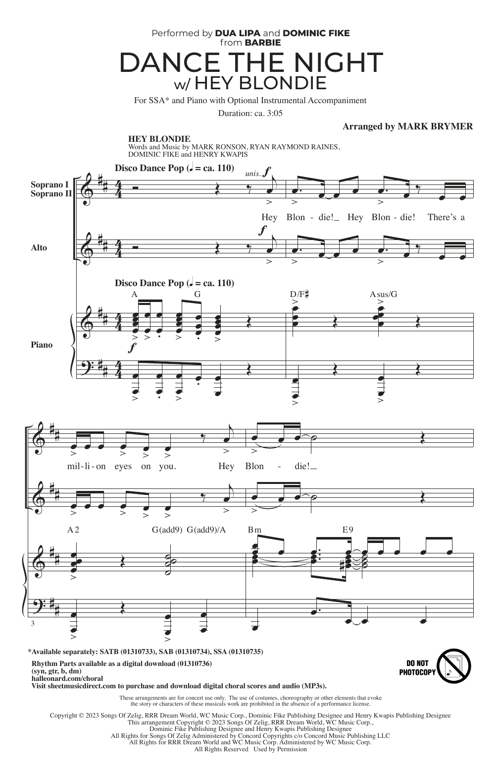 Produktgalerie: Seite 1 von 1 Dance The Night (with "Hey Blondie") (from Barbie) (arr. Mark Brymer), Dua Lipa and Dominic Fike, Chor