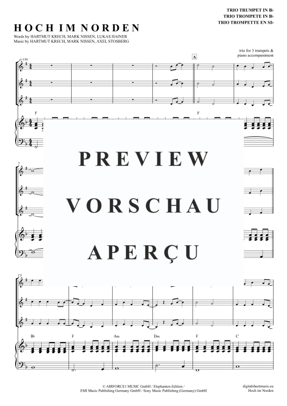 Produktgalerie: Seite 2 von 11 Hoch im Norden, Santiano, (Trompeten Trio + Klavier)