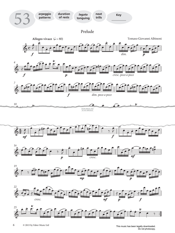 Product gallery: Page 1 of 1 Study No.53 'Prelude' (from 'More Graded Studies For Flute Book Two'), Tomaso Albinoni