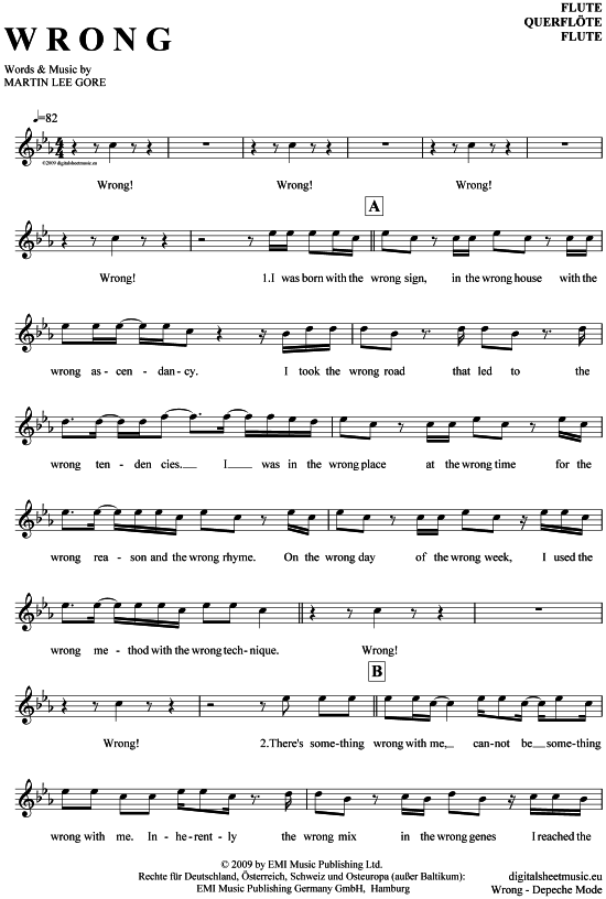 Product gallery: Page 1 of 4 Wrong , Depeche Mode, (transverse flute)