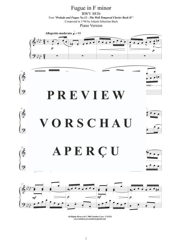 Produktgalerie: Seite 2 von 5 Fuge in F-Moll BWV 881b - Piano Version, , Klavier Solo