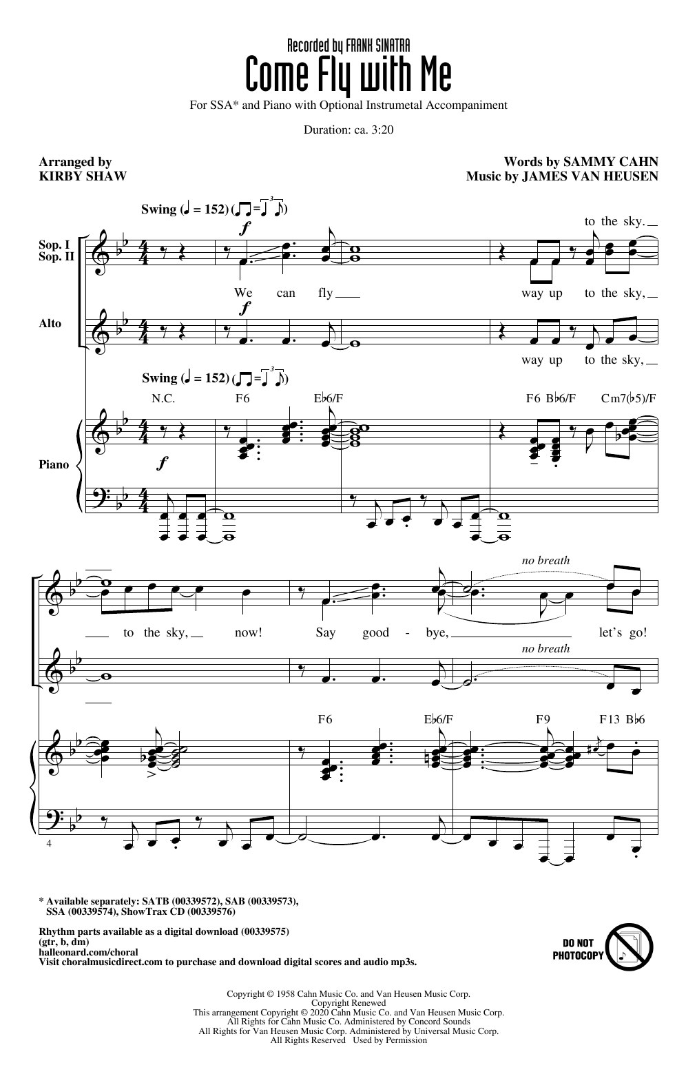 Product gallery: Page 1 of 1 Come Fly With Me (arr. Kirby Shaw), Frank Sinatra