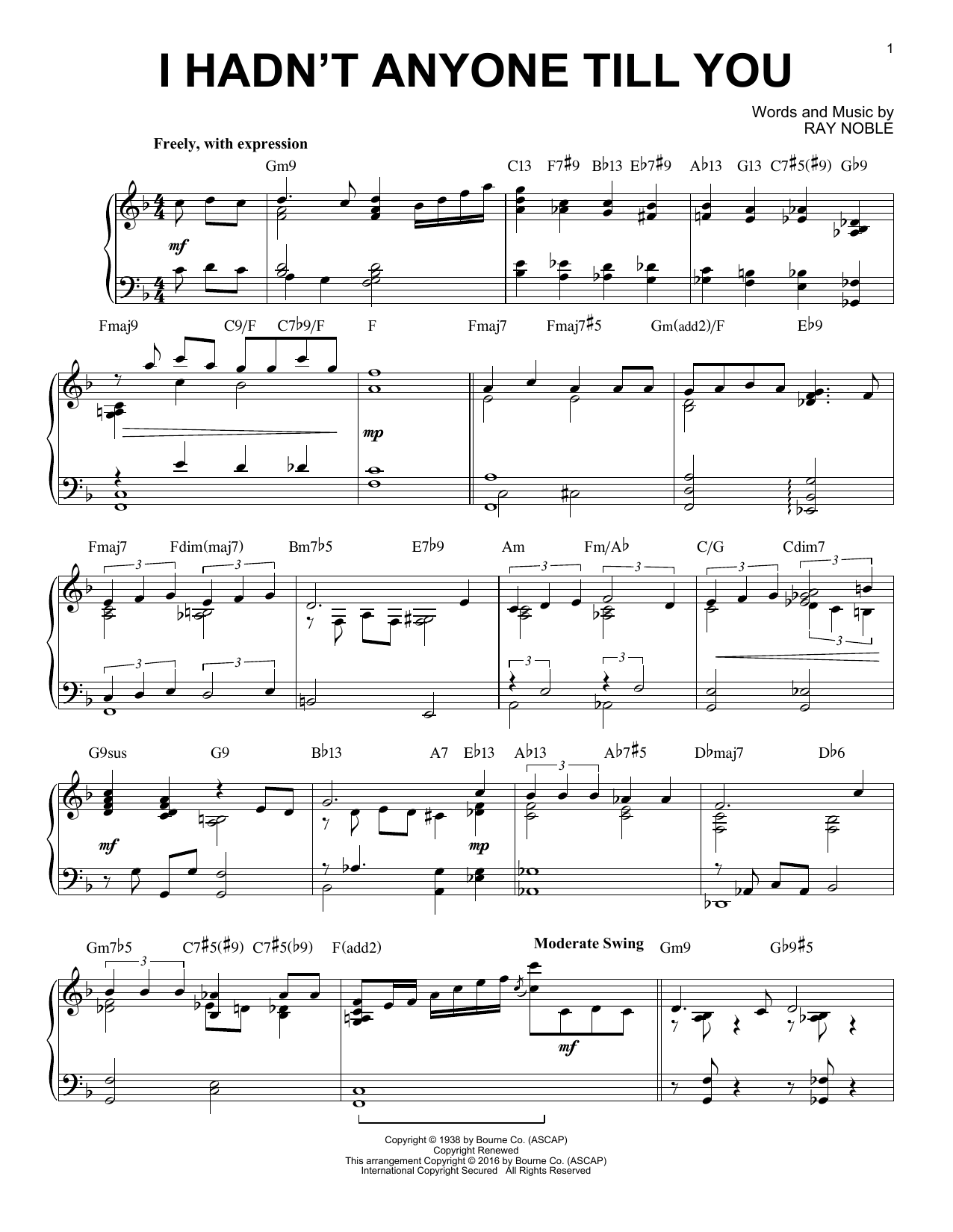 Product gallery: Page 1 of 1 I Hadn't Anyone Till You [Jazz version] (arr. Brent Edstrom), Ray Noble