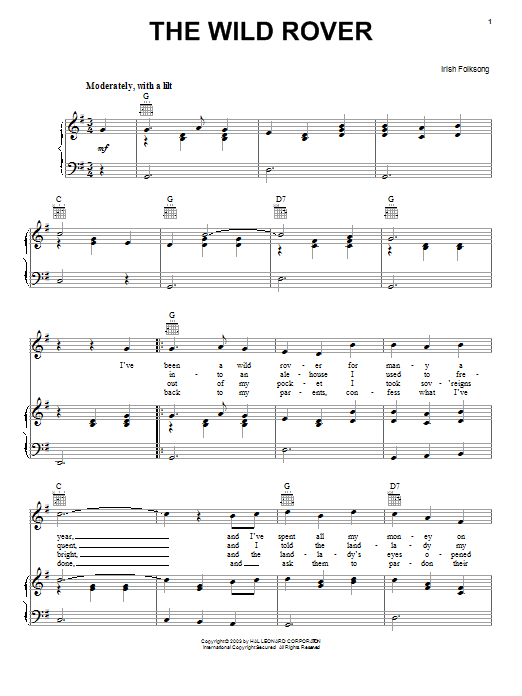 Produktgalerie: Seite 1 von 1 Wild Rover, Irish Folksong, Gesang, Gitarre, Klavier