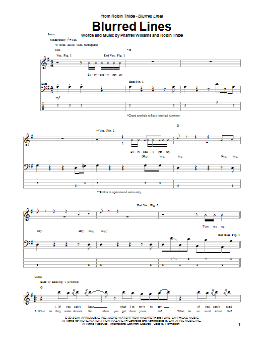 Produktgalerie: Seite 1 von 1 Blurred Lines, Robin Thicke, E-Bass
