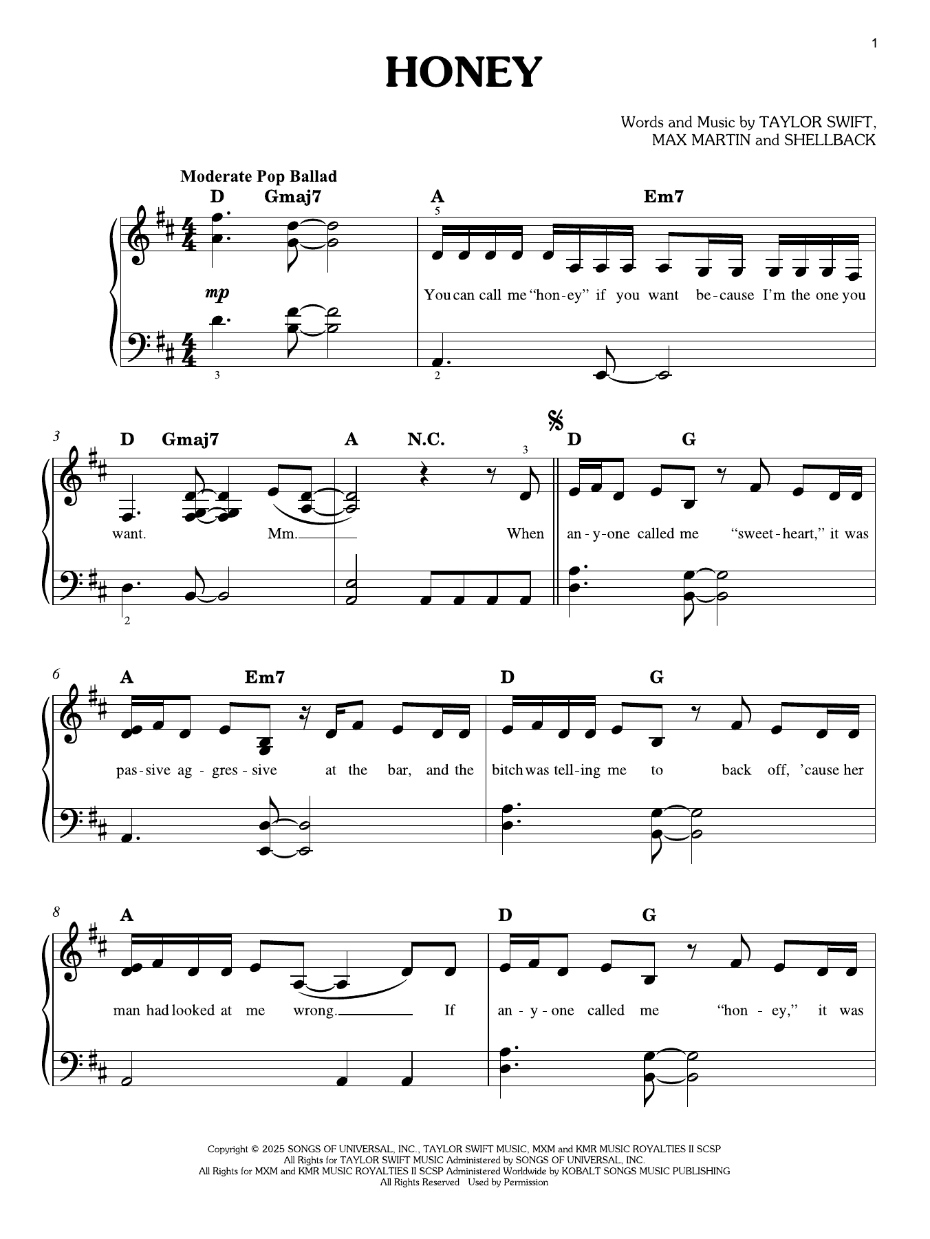 Produktgalerie: Seite 1 von 1 Honey, Taylor Swift, Klavier