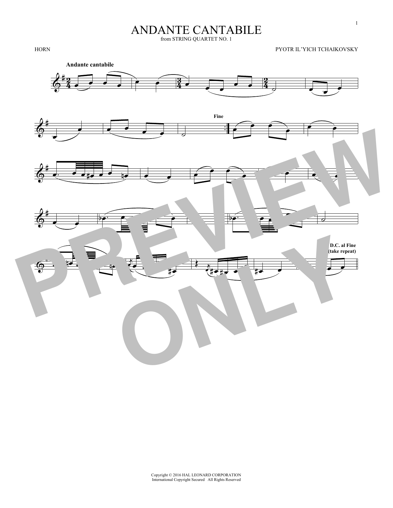 Produktgalerie: Seite 1 von 1 Andante Cantabile, Pyotr Il'yich Tchaikovsky, Horn