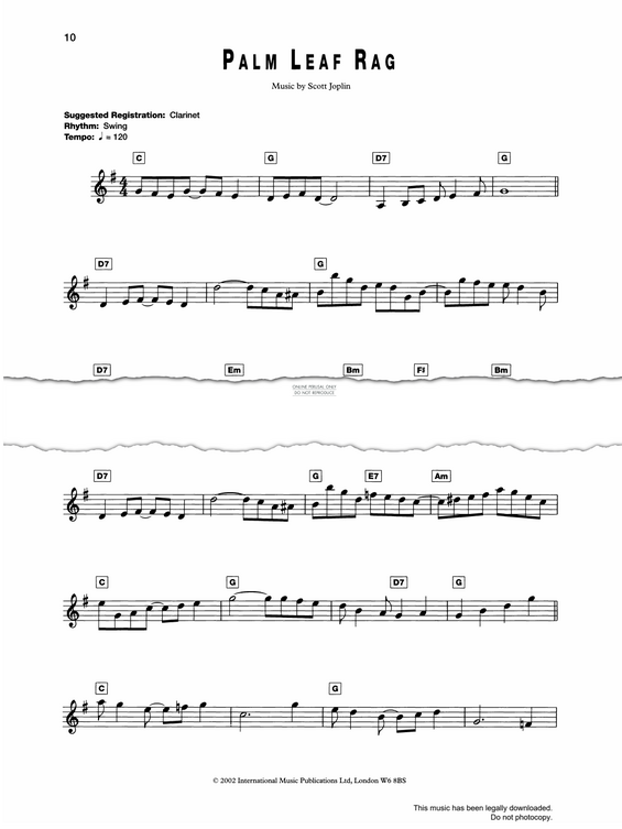 Produktgalerie: Seite 1 von 1 Palm Leaf Rag, Scott Joplin, Gitarre, Keyboard