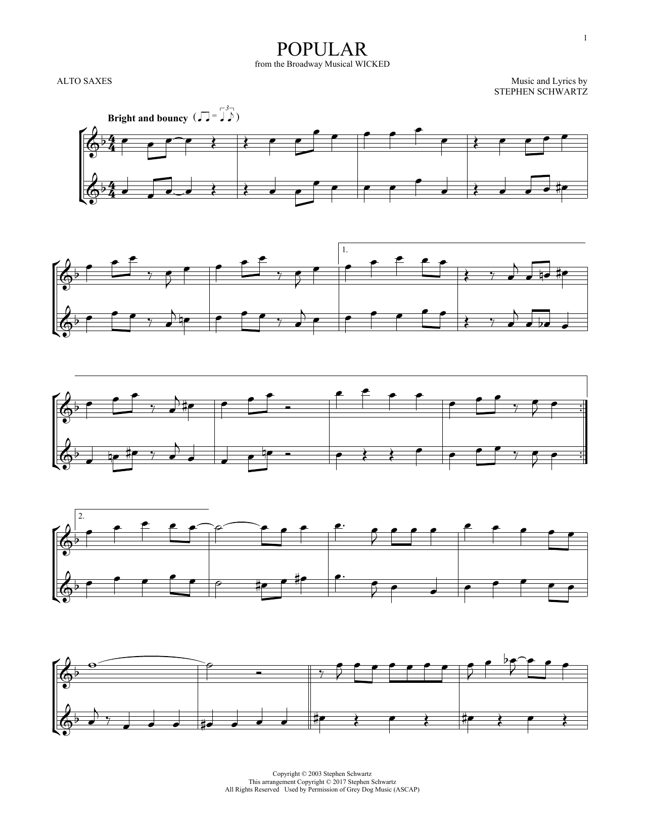 Product gallery: Page 1 of 1 Popular (from Wicked), Stephen Schwartz