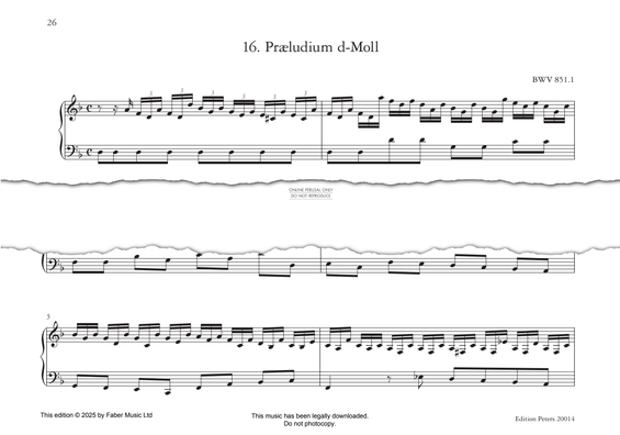 Produktgalerie: Seite 1 von 1 Præludium d-Moll, D minor, BWV 851.1, Johann Sebastian Bach, Klavier