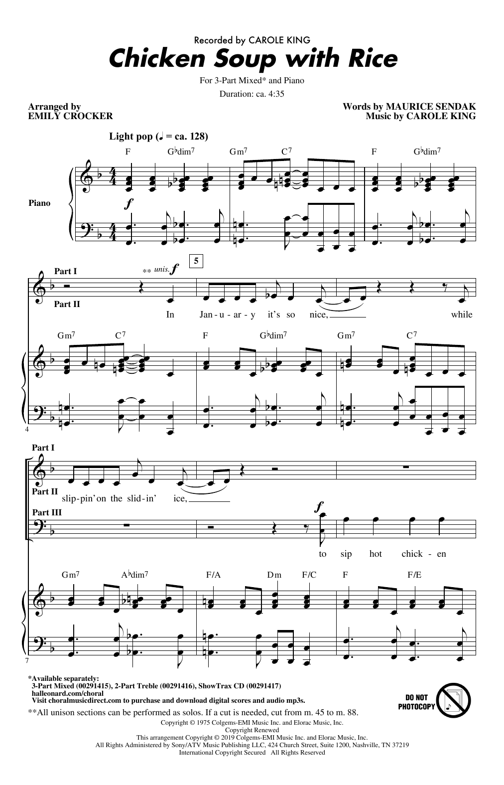 Product gallery: Page 1 of 1 Chicken Soup With Rice (arr. Emily Crocker), Carole King