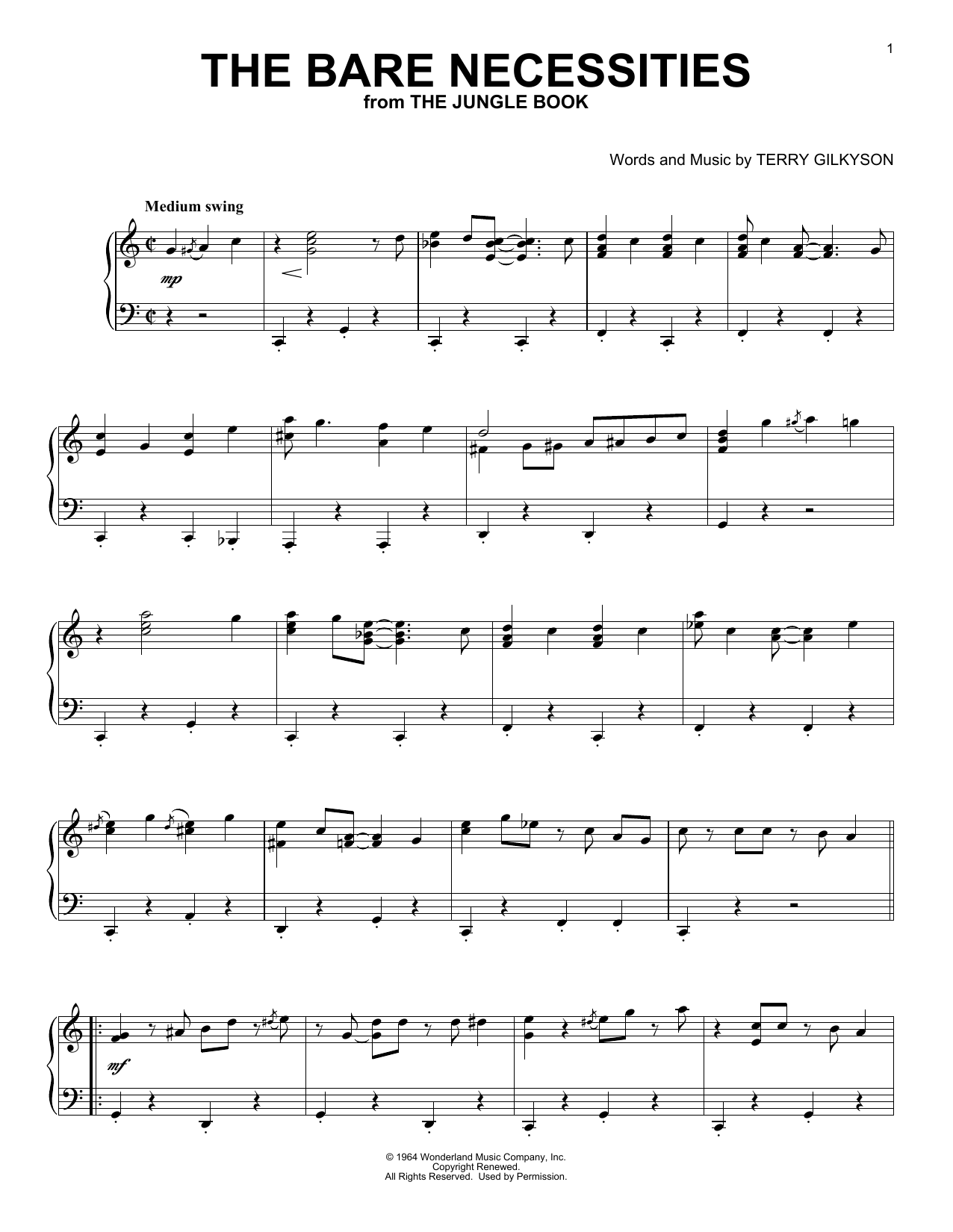 Product gallery: Page 1 of 1 The Bare Necessities (from The Jungle Book) [Classical version], Terry Gilkyson