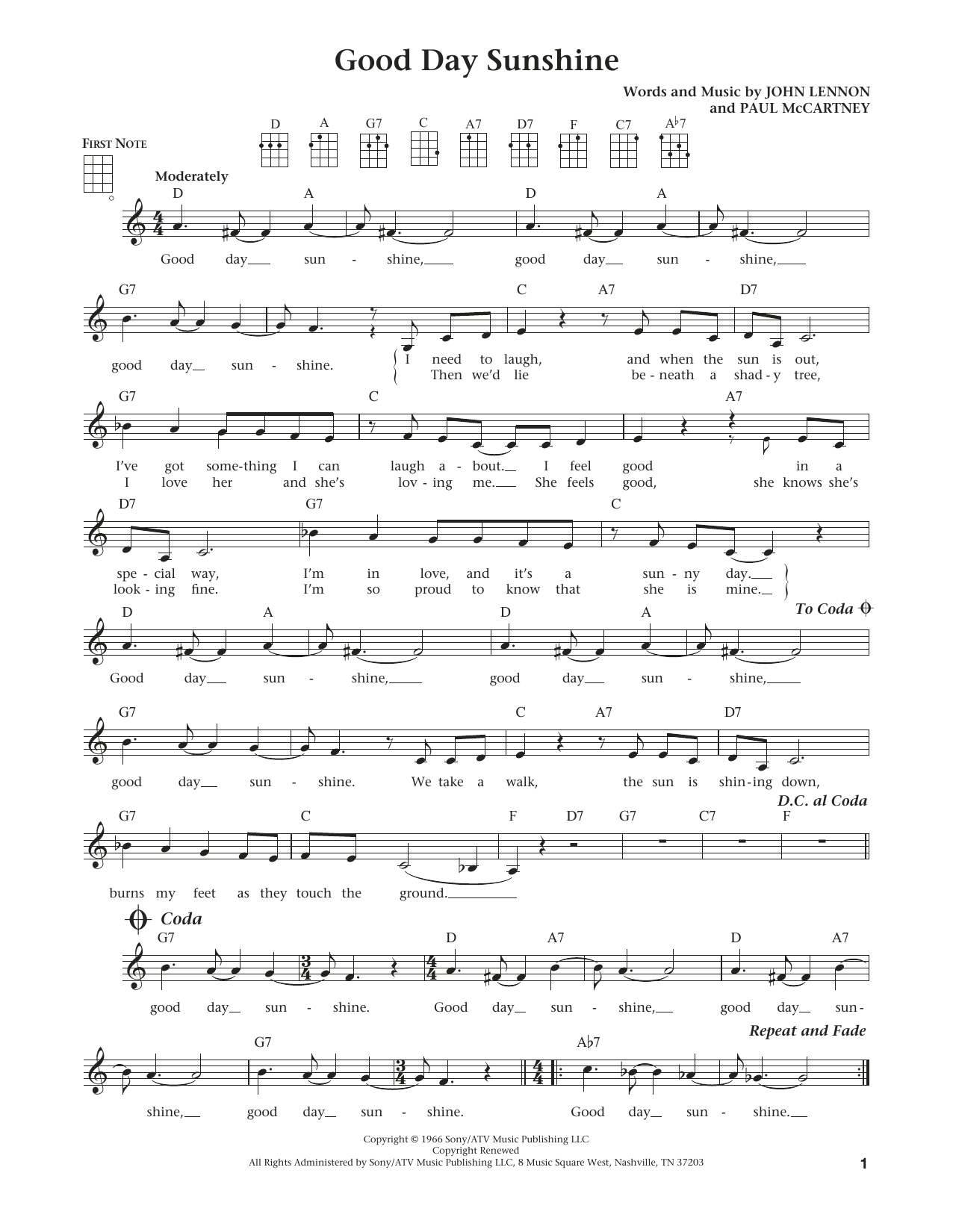 Product gallery: Page 1 of 1 Good Day Sunshine (from The Daily Ukulele) (arr. Liz and Jim Beloff), The Beatles