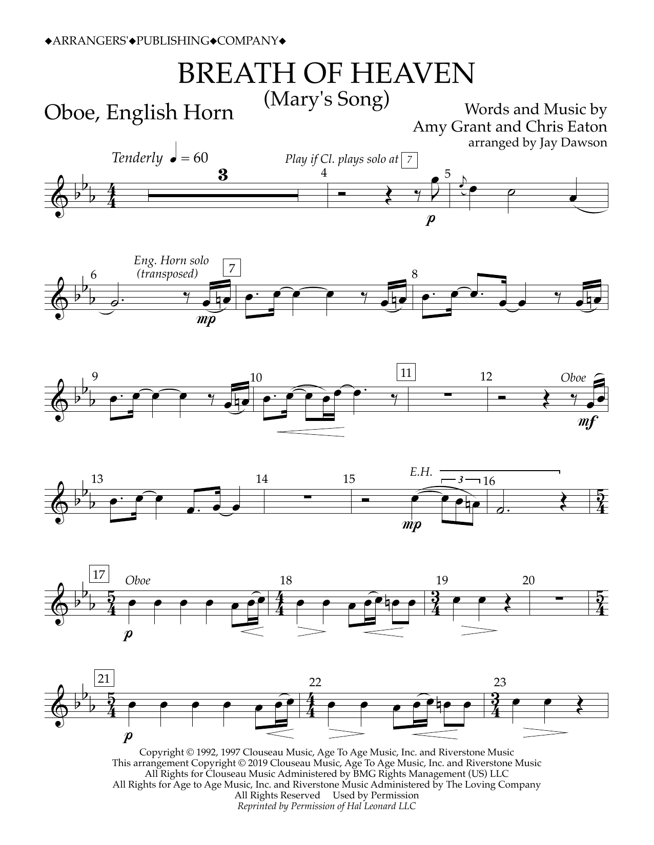Product gallery: Page 1 of 1 Breath of Heaven (Mary's Song) (arr. Jay Dawson) - Oboe, English Horn, Amy Grant