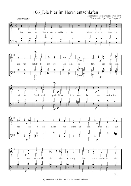Product picture to: Die hier im Herrn entschlafen Joseph Weigl (Chor aus der Oper ''Der Bergsturz'')