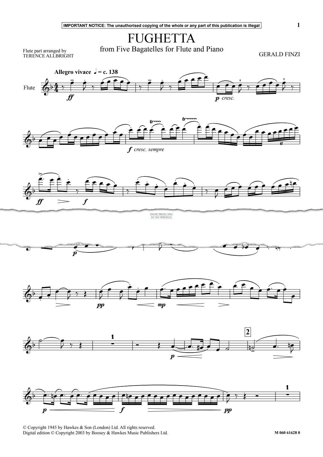 Produktgalerie: Seite 1 von 1 Fughetta (from 'Five Bagatelles'), Gerald Finzi, Flöte, Klavier