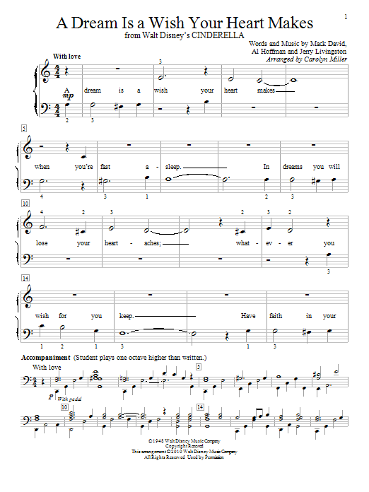 Product picture to: A Dream Is A Wish Your Heart Makes (from Cinderella) (arr. Carolyn Miller)
