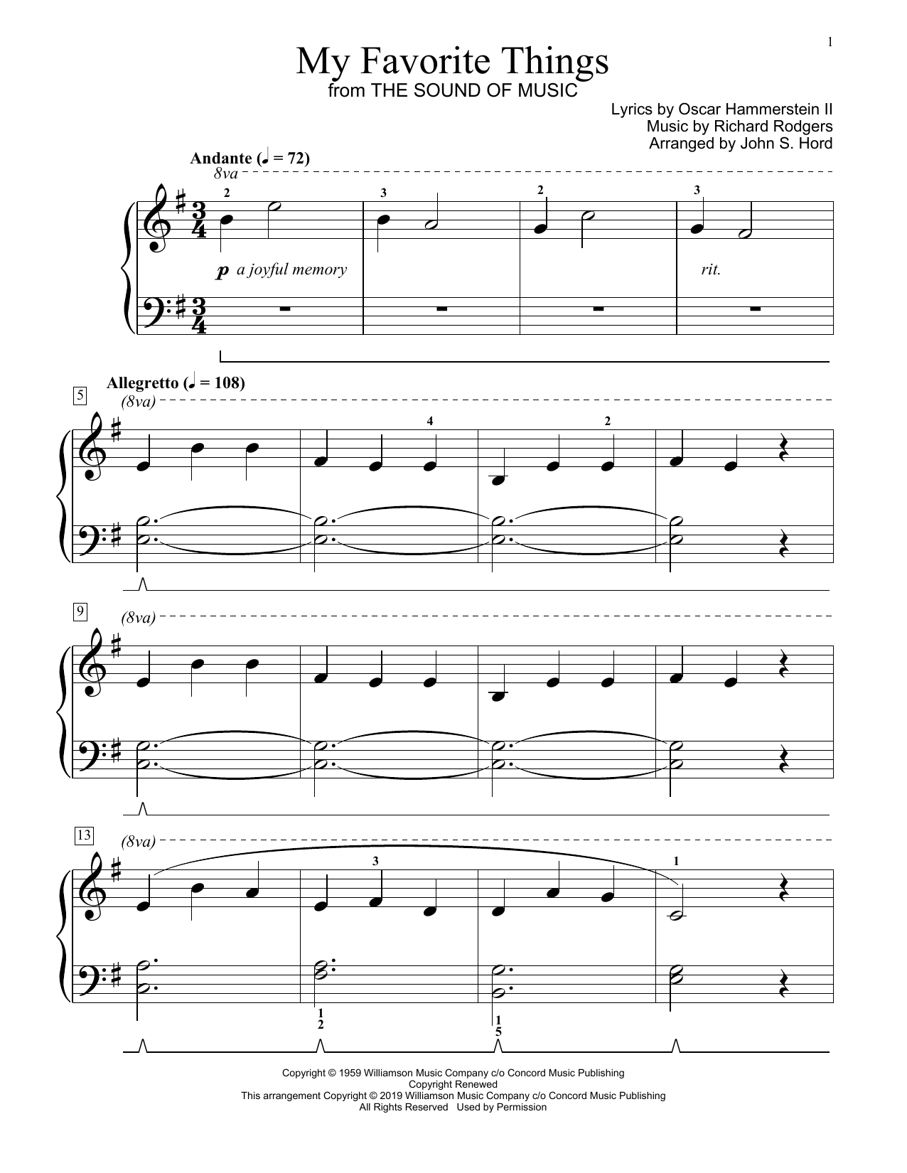 Produktbild zu: My Favorite Things (from The Sound Of Music) (arr. John S. Hord)