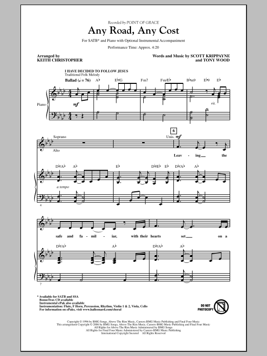 Product picture to: Any Road, Any Cost (arr. Keith Christopher)