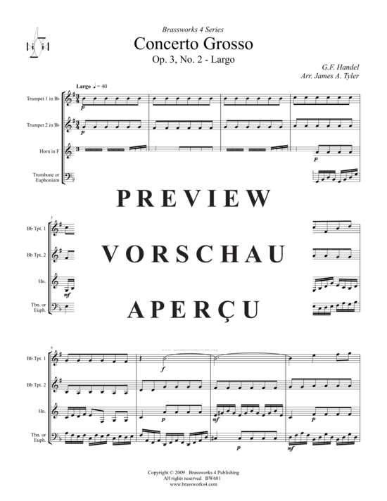 Produktgalerie: Seite 2 von 10 Concerto Grosso, Largo, , (2xTrompete in B, Horn in F, Posaune)