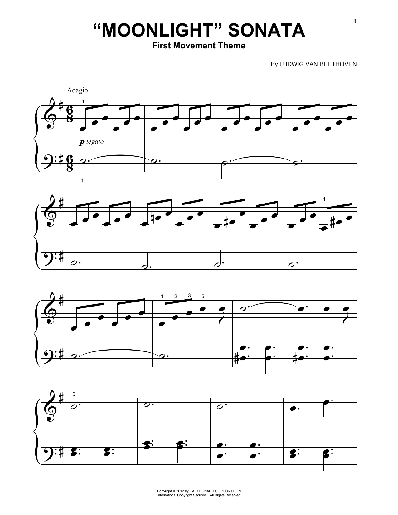 Product gallery: Page 1 of 1 Piano Sonata No. 14 In C# Minor (Moonlight) Op. 27, No. 2, First Movement Theme, Ludwig Van Beethoven