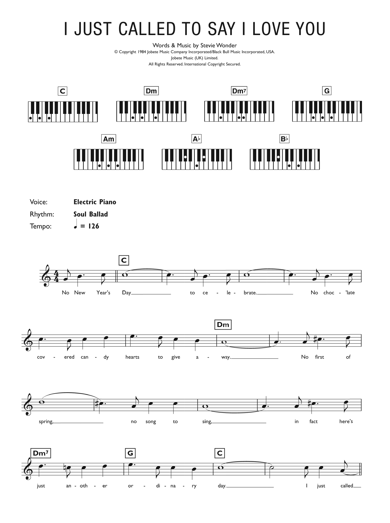 Produktgalerie: Seite 1 von 1 I Just Called To Say I Love You, Stevie Wonder, Klavier