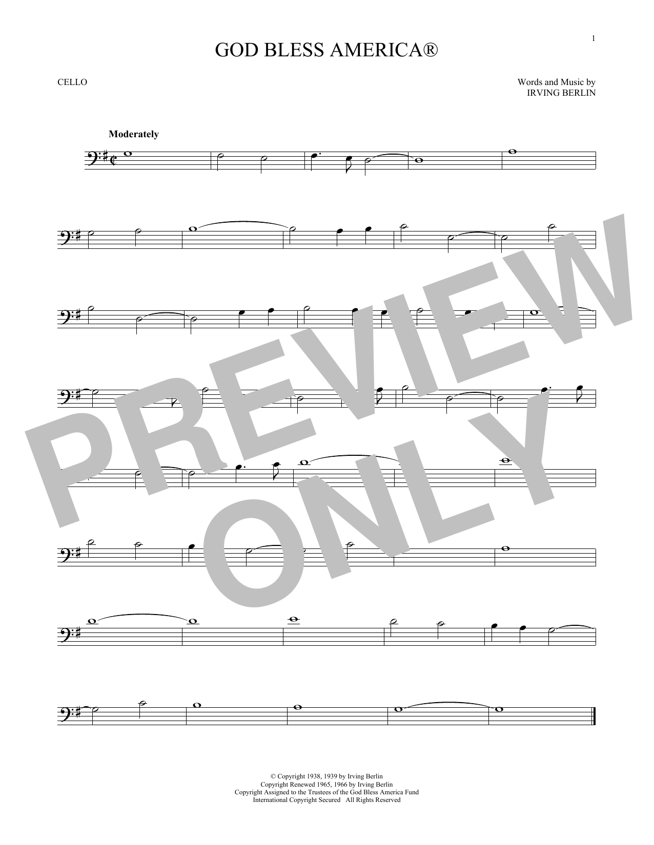 Produktgalerie: Seite 1 von 1 God Bless America, Irving Berlin, Violoncello