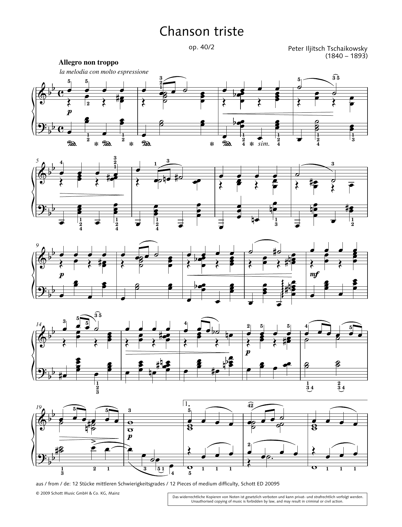 Product gallery: Page 1 of 1 Chanson Triste, Pyotr Il'yich Tchaikovsky