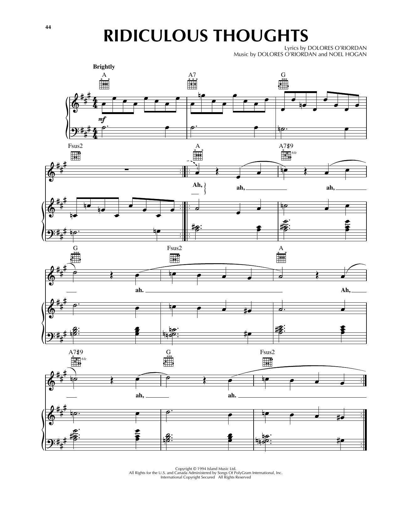 Produktgalerie: Seite 1 von 1 Ridiculous Thoughts, The Cranberries, Gesang, Gitarre, Klavier