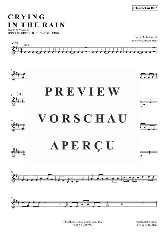 Produktgalerie: Seite 11 von 11 Crying In The Rain, A-Ha, (Klarinetten Trio + Klavier)