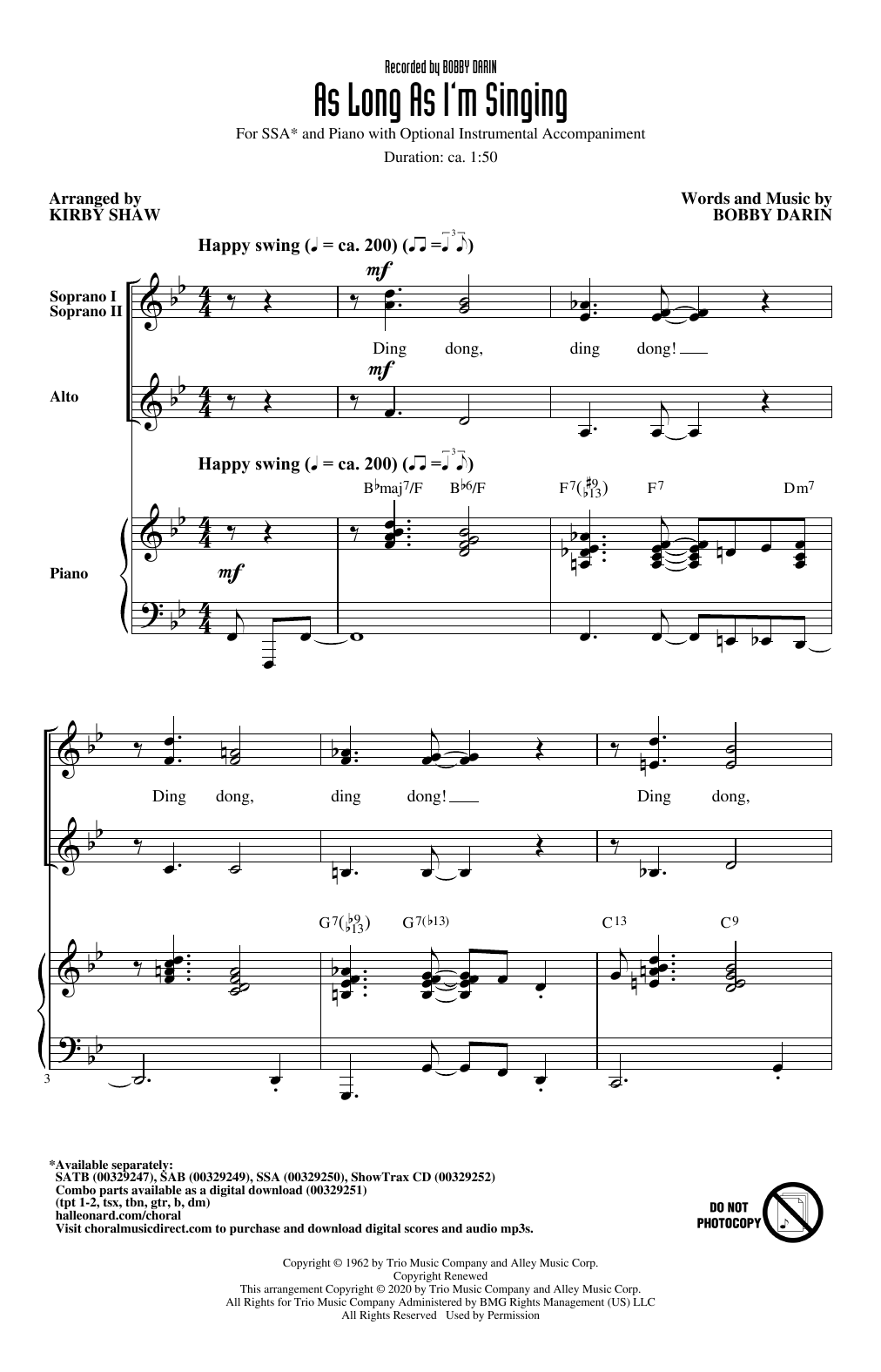 Produktgalerie: Seite 1 von 1 As Long As I'm Singing (arr. Kirby Shaw), Bobby Darin, Chor