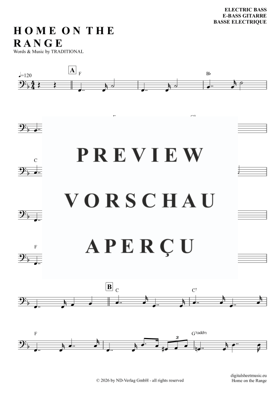 Produktgalerie: Seite 2 von 4 Home On The Range, Folk Song, American, E-Bass