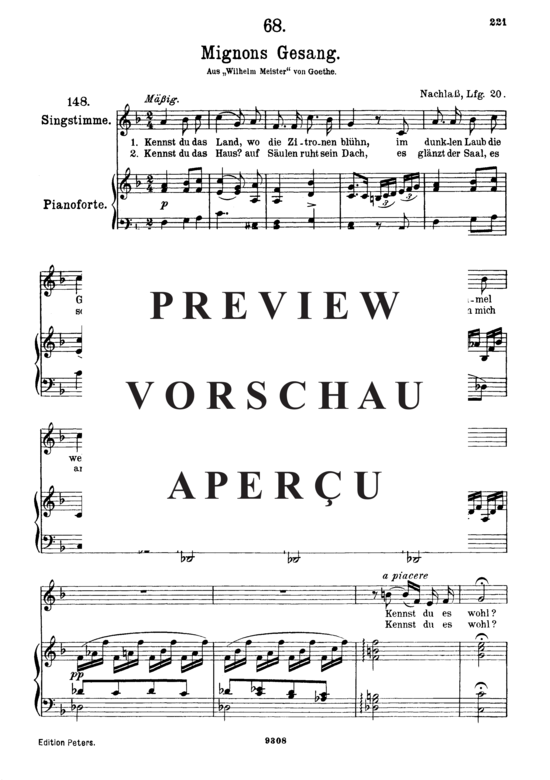 Product gallery: Page 2 of 5 Mignons Gesang D.321, Kennst du das Land, , High Voice and Piano