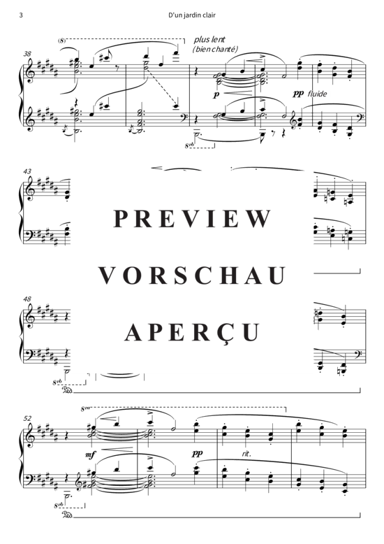 Product gallery: Page 6 of 8 D´un jardin clair - No. 2 de Trois morceaux (pour piano) , , Piano Solo