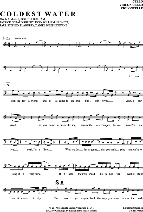 Produktgalerie: Seite 1 von 4 Coldest Water , Walking On Cars, (Violoncello)