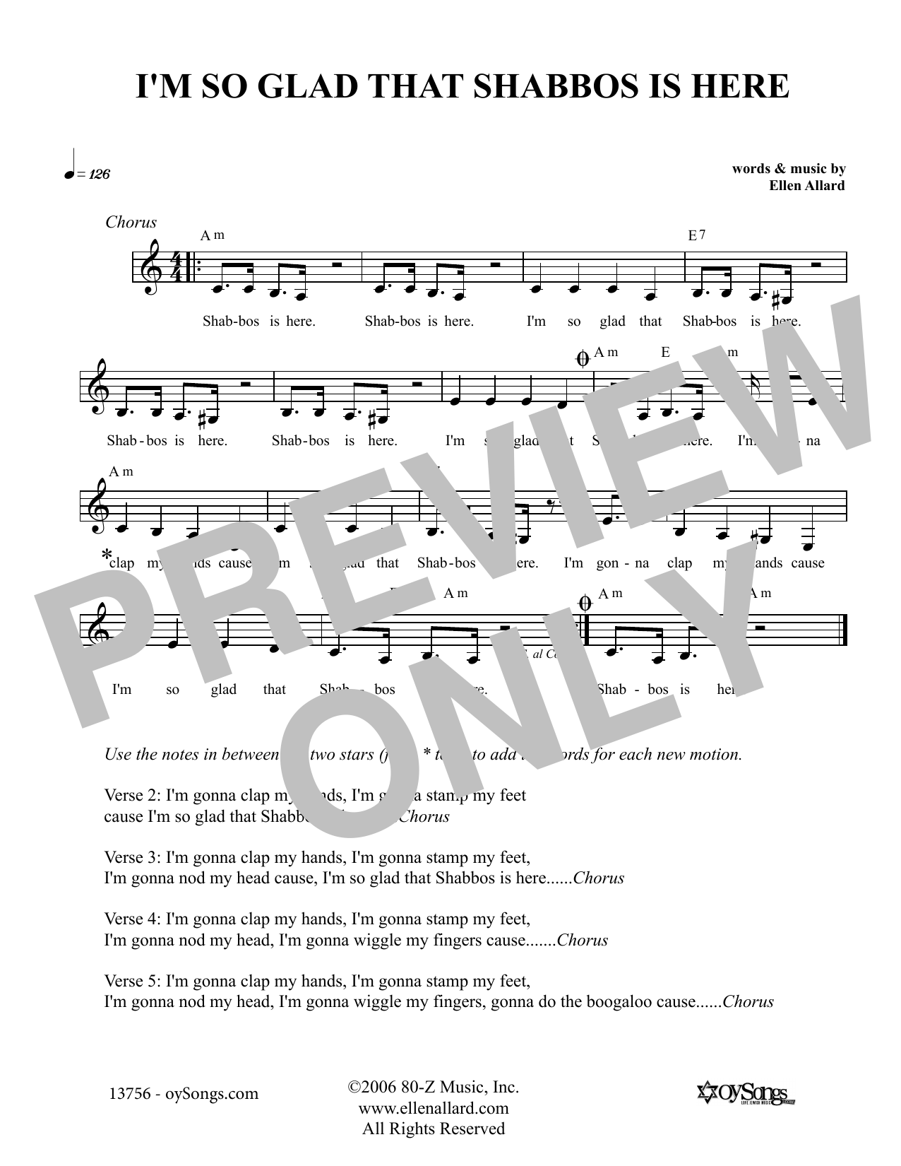 Produktgalerie: Seite 1 von 1 I'm So Glad That Shabbos Is Here, Ellen Allard, Melodieinstrument