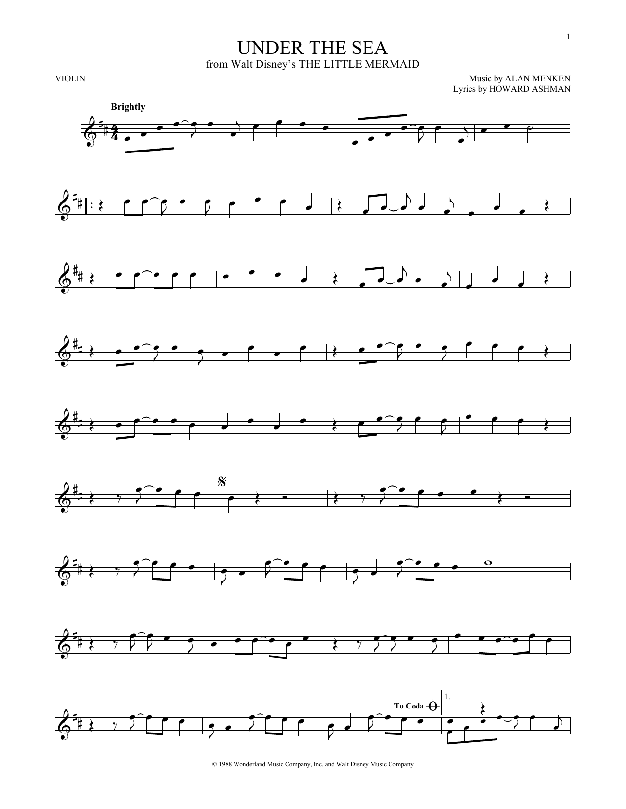 Product gallery: Page 1 of 1 Under The Sea (from The Little Mermaid), Alan Menken & Howard Ashman
