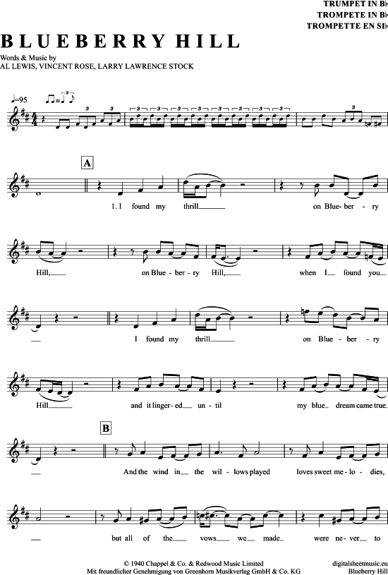 Produktgalerie: Seite 1 von 3 Blueberry Hill , Domino, Fats, Trompete in B